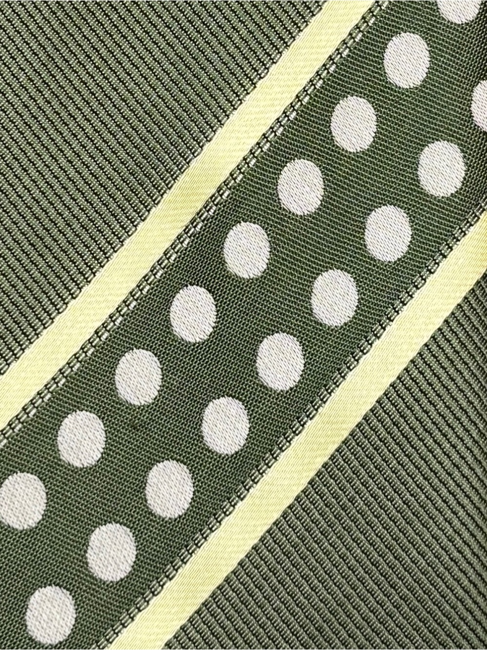 Vintage Olive Green Polka Dot & Stripe Silk Tie - Picture 2 of 2